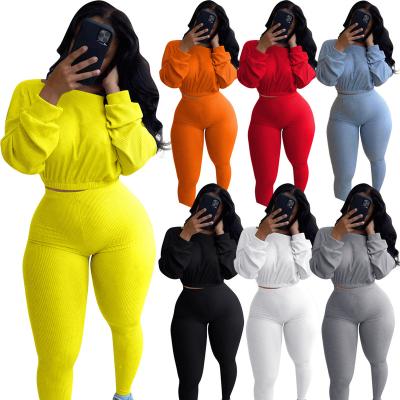 China Custom Logo Plus Size Autumn Ribbed QUICK DRY Athleisure Set Sport Workout Clothes For Women for sale