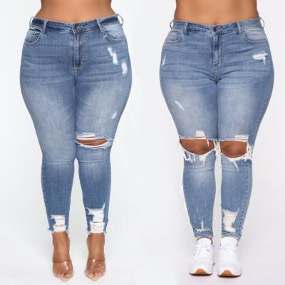 China Breathable 4XL Plus Size Womens Jeans Stretchy Ripped Denim Pencil Pants for sale