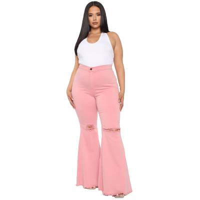 China 2022 Breathable 5xl Plus Size Womens Jeans Loose Wide Leg Knee Shredded Flare Pants Trousers For Ladies Latest for sale