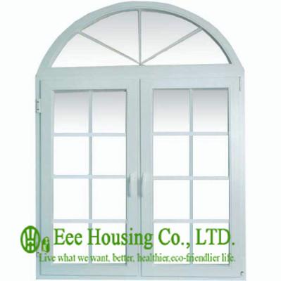 China Reflective Glass UPVC Casement Windows With Arch And Grills Design, White Profile for sale