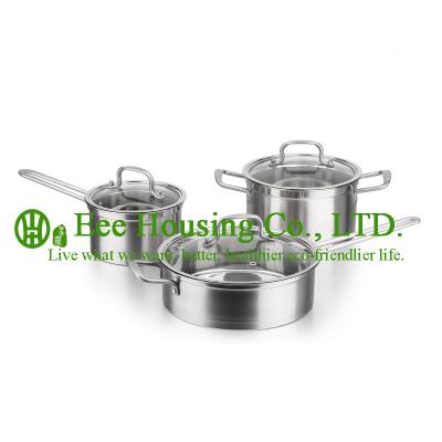 China 3  pieces stainless steel cooking cookware including fry pan and soup pot and milK pot for sale