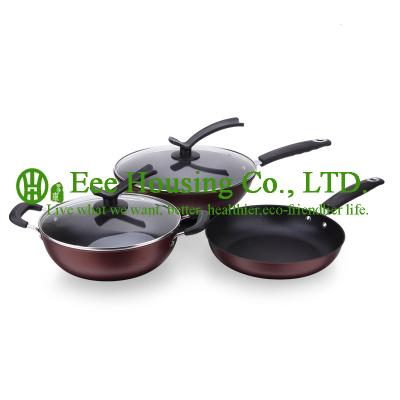 China 3 pieces stainless steel cooking cookware including fry pan and soup pot and milK pot for sale