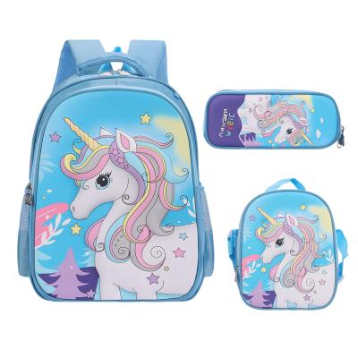 China 2022 new anti-theft 3 in 1 Unicorn Cartoon EVA School Bag Set with pencil case and lunch bag school bags wholesale for sale