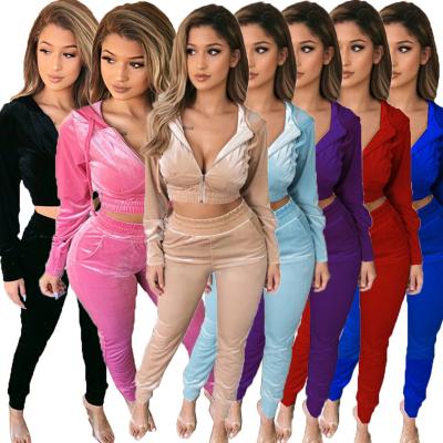 China Winter Breathable Wholesale Two Piece Hoodies Custom Made Velvet Tracksuit Women Tracksuit With Logo for sale