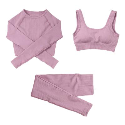 China Breathable Wholesale Yoga Set Workout 2021 Sets 3 Pcs Seamless Yoga Set Gym Fitness Clothing Women for sale