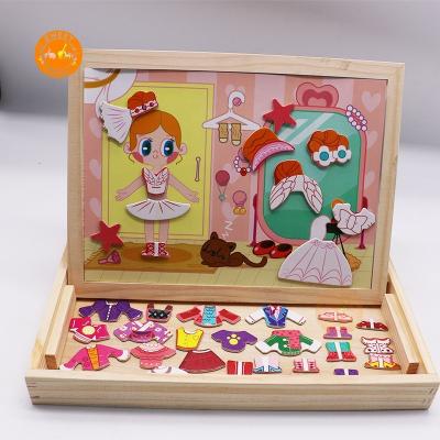 China Colorful and Funny Wooden Magnetic Children Puzzles Creative DIY Magnet Book Fun Dress Up Girl Baby Educational Toys for sale