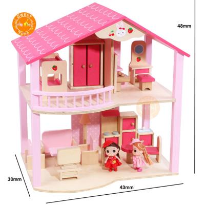 China Mini Toy Wooden Children's DIY Dollhouse 2 Story Baby Pretend Role Play Big Children Wooden Doll House For Children for sale