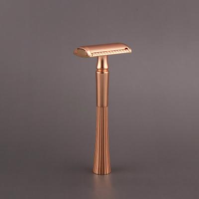 China Twin Blade Rose Gold Professional Men's Safety Razor Barber Razor Kit For Shaving for sale