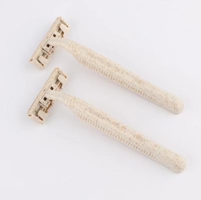 China Eco-Friendly Manual Wheat Straw Disposable Razor Biodegradable Material Three Layer Triple Blade Razor Shaving Razor for sale