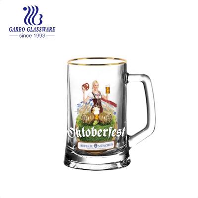 China 14 Ounce Decorative Classic Decorative Premium Glass Beer Mugs Tankard Beer Glass With Decals For Gifts for sale