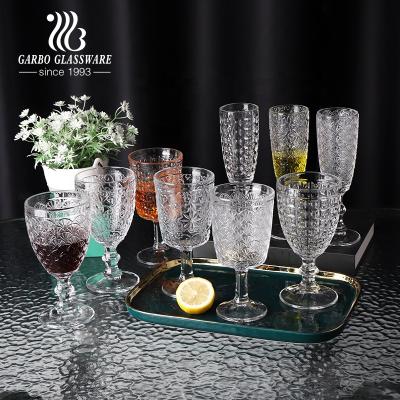 China New high quality 400ml HW design leaf wine water stemware etched drinking glass for wedding and party use for sale