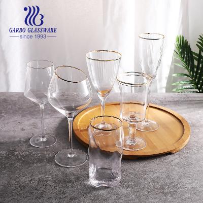 China Small casual MOQ 15.14 oz made in china wholesale glass stemware glass tumbler with gold rim for wedding for sale