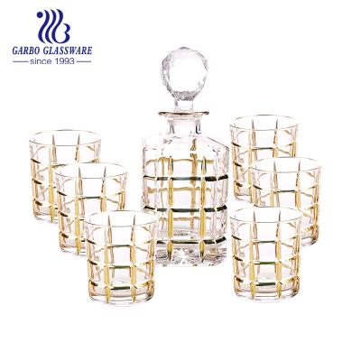 China 7 Pcs Gold Rim Whiskey Glass Gold Decanter Set OEM To Customize To Form Crystal Glass Whiskey Wine Decanter Set for sale