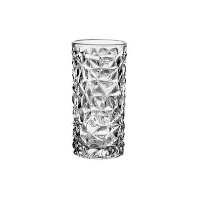 China Stock 11oz Stocked Embossed Glass Wine Whiskey Tumbler Tumbler Mug High Glass Water Cup Ball for sale