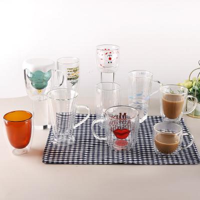 China Stocked Factory Price 320ml Clear Glass Mug For Water Juice Wholesale Heat Resistant Double Wall Glass Cup for sale