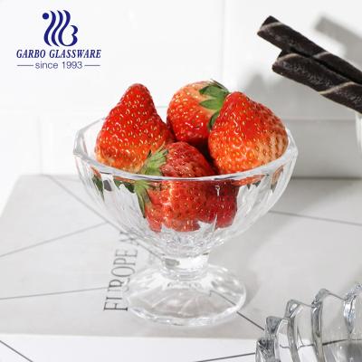 China Interesting Engraved Ice Cream Cup Classic Designs Popular CLASSIC Clear Glass Ice Cream Cups With Foot Lotus Shape High Quality Cups for sale