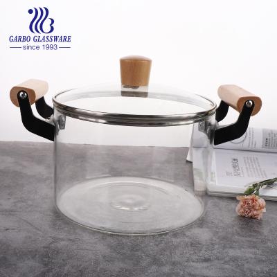 China Minimalist Glass Casserole with Lid for Cooking Glass Pot Stovetop Borosilicate Glass Heat Resistant Pot with Double Stainless Steel Handles for sale