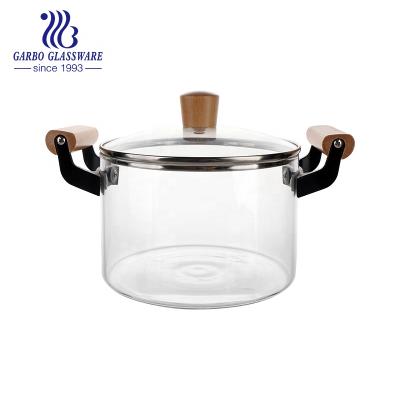 China Minimalist Glass Casserole with Lid for Cooking Glass Pot Stovetop Borosilicate Glass Heat Resistant Pot with Double Stainless Steel Handles for sale