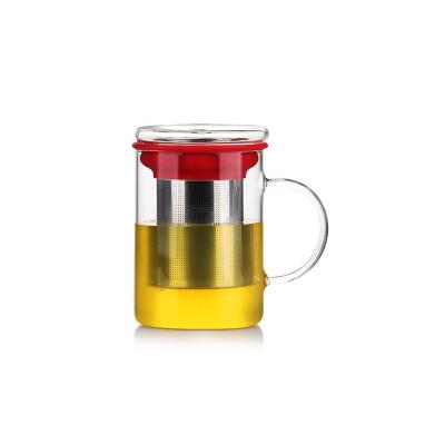 China Viable Wholesale Amazon Hot Sale 400ml Borosilicate Tea Glass Mug With Stainless Steel Infuser Portable Coffee Maker With Filter for sale