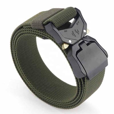 China New Logo Zinc Alloy Buckle Army Nylon Men's Belt Adjustable Tactical Elastic Web Belt High Strength Fabric Custom Made Military for sale