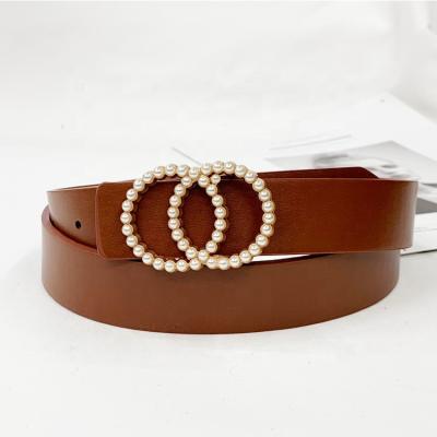 China Eco-Friendly Girls Ladies Leather Waist Belt PU Belt Luxury Belts For Women Bead Studded Buckle for sale