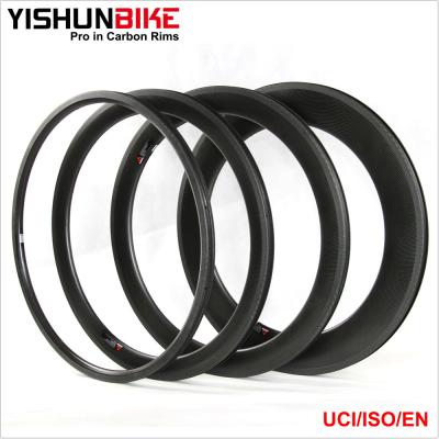 China New YISHUN 700C Road Bike Carbon Rim Toray Carbon Bicycle Rims 44mm Aero Racing Rims WTD4C-TLR-HTG for sale