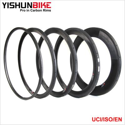 China Hot YISHUN 700C Carbon Road Bike 23mm Wide With 38mm One Series Tubular Spokes 16-32h Hole Full Carbon UD/3K Rims Factory Wholesale WA3T for sale