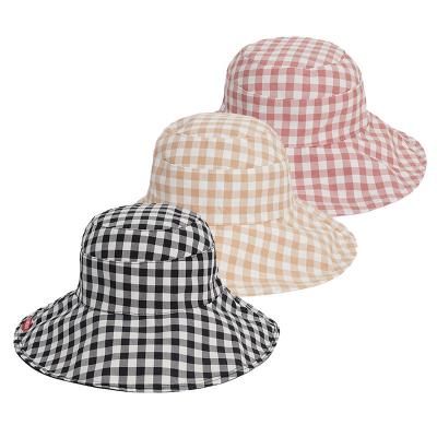 China 2021 New Plush Custom Checked Bucket Hat For Women Double Sided Reversible 2 Way Wear for sale