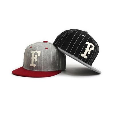 China JOINT F Snapback Retro Custom Fonts High Quality Barred Hat Baseball Style Felt Applique American Embroidered Leather Strapback Hats for sale