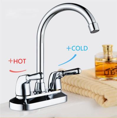 China Metered Holes Dual Handle Brushed Basin Faucet Mixer Two Chrome Cold And Hot Taps Deck Mounted Water Taps Faucets for sale