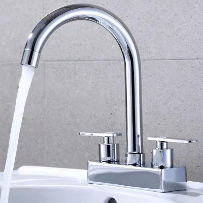 China Metered Faucets Grade Cheap Double Handle Bathroom Sink Faucet Brass Deck Mounted Hot Cold Water Basin Faucet for sale