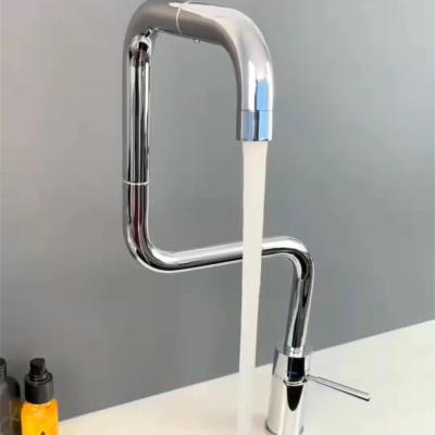 China Metered Faucets Hot And Cold Water Flexible Hose For Kitchen Faucet Kitchen Sink Tap Brass Copper With Pull Out Spout Chrome Color Sale for sale