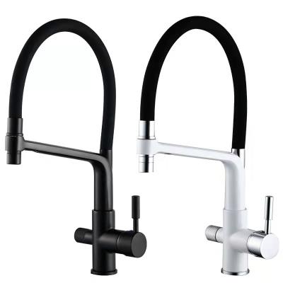 China Metered Faucets High Quality Deck Mounted Hot Cold Brass 3 Way Kitchen Filter Faucet With Pull Out Sprayer for sale