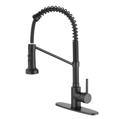 China Metered Faucets Hot Selling Single Lever Sink Kitchen Faucet Mixer Black Flexible Pull Out Spring Kitchen Faucet With Apron for sale