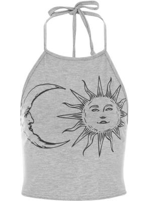 China New Viable Sunny Everest 2021 Summer Women's Clothing Sun and Moon Printing High Neck Beach Halterneck Vest Bodycon Women for sale