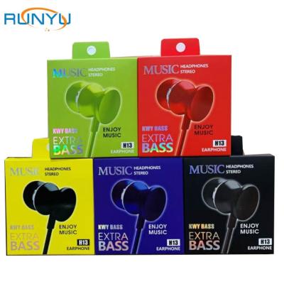 China H13 Powerful Bass Stereo Cheap Price Wired Earphone 3.5mm Extra Bass Headphones for sale