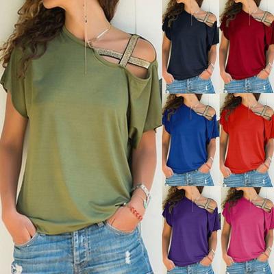 China Wholesale Casual Oblique Cross Shoulder Anti-Wrinkle JSY T-shirt Irregular Short Sleeve Women Designers T-shirt for sale