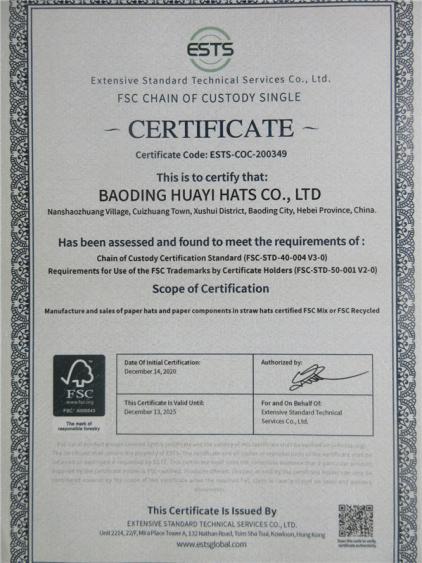 FSC - Baoding Huayi Hats Co., Ltd.