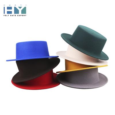 China Image Wholesale Wool Flat Top Fedora Hat Short Brim Boater Unisex 100% Hat for sale