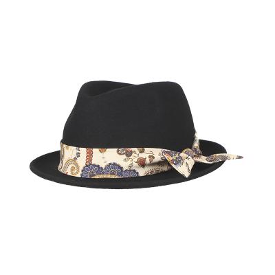 China Wholesale Fashion Picture Classic Black Short Brim 100% Wool Band Accessories Felt Fedora Hat for sale