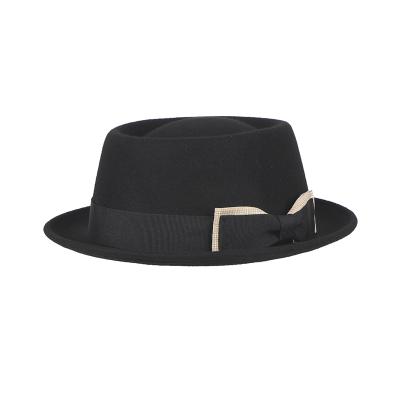 China Picture sell black unisex100 wool handmade porkpie hat with felt popular decoration for sale