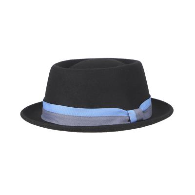 China Image Ruediger Fashion Design Black 100 Wool Sombrero Hat Short Brim Fedora Porkpie Hat for sale