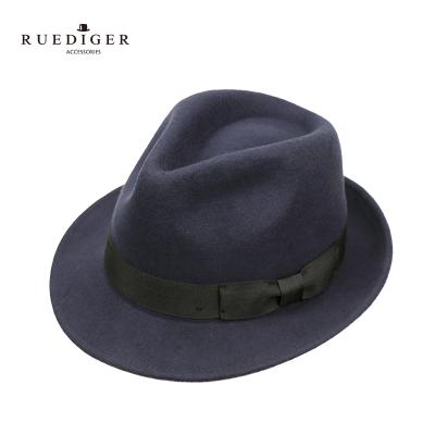 China Character Navy Blue Ruediger 100% Wool Male Jazz Trilby Felted Hat for sale