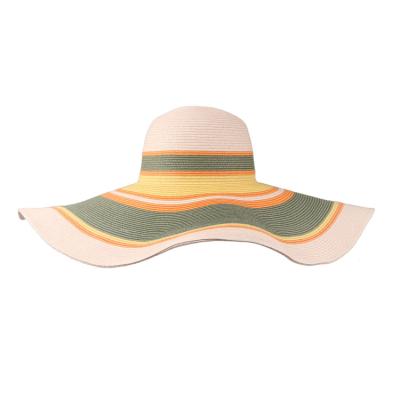 China Huayi Hatts Ladies Summer Striped Hats Straw Hats For Women Beach Sun Hats Floppy Sun Hat for sale