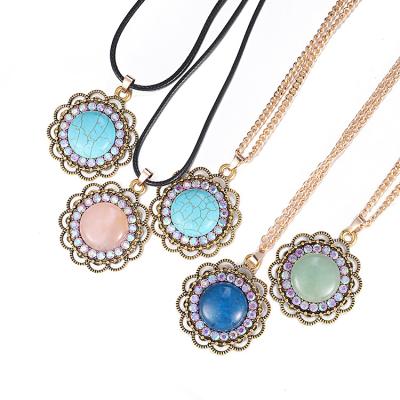 China Environmental friendly our factory supplies luxury retro natural stone jewelry agate round lace bead necklace fashion necklace for sale