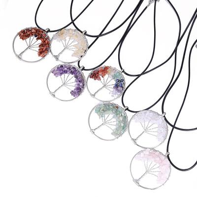 China Original Handmade Colorful Environmentally Friendly Crystal Natural Stone Tree Of Life Necklace Plant Tree Of Life Pendant Necklace for sale