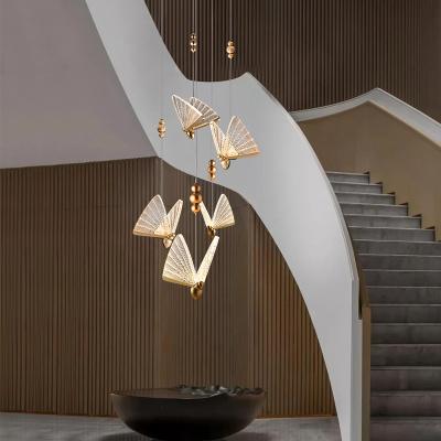 China Wholesale Price Contemporary Indoor Acrylic Staircase Led Butterfly Chandeliers Pendant Lights For Home Lobby Staircase for sale