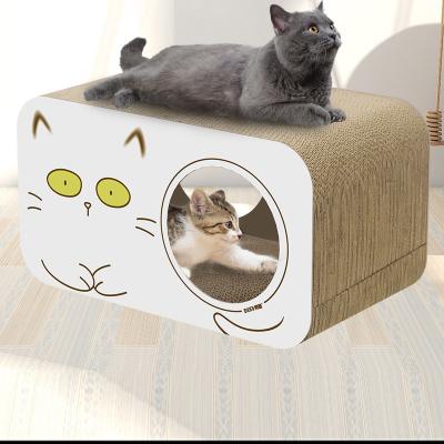 China Sustainable Pet Supplies Square Cat House With Rounded Corners Corrugated Cardboard Cavity Cat Scratching Box Cat Scratching Board for sale