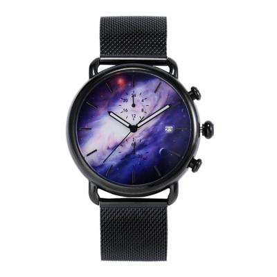 China Full calendar sky color print dila fashion quartz watch chronocgraph movement starry stainless steel case and band customized logo for sale