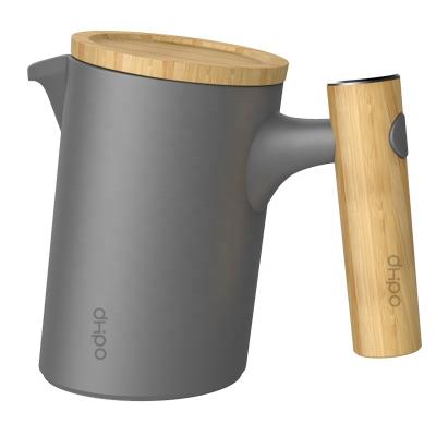 China 600ml Teapot Sustainable Leaning Matte Gray Ceramic Teapot Infuser With Bamboo Handle And Lid for sale